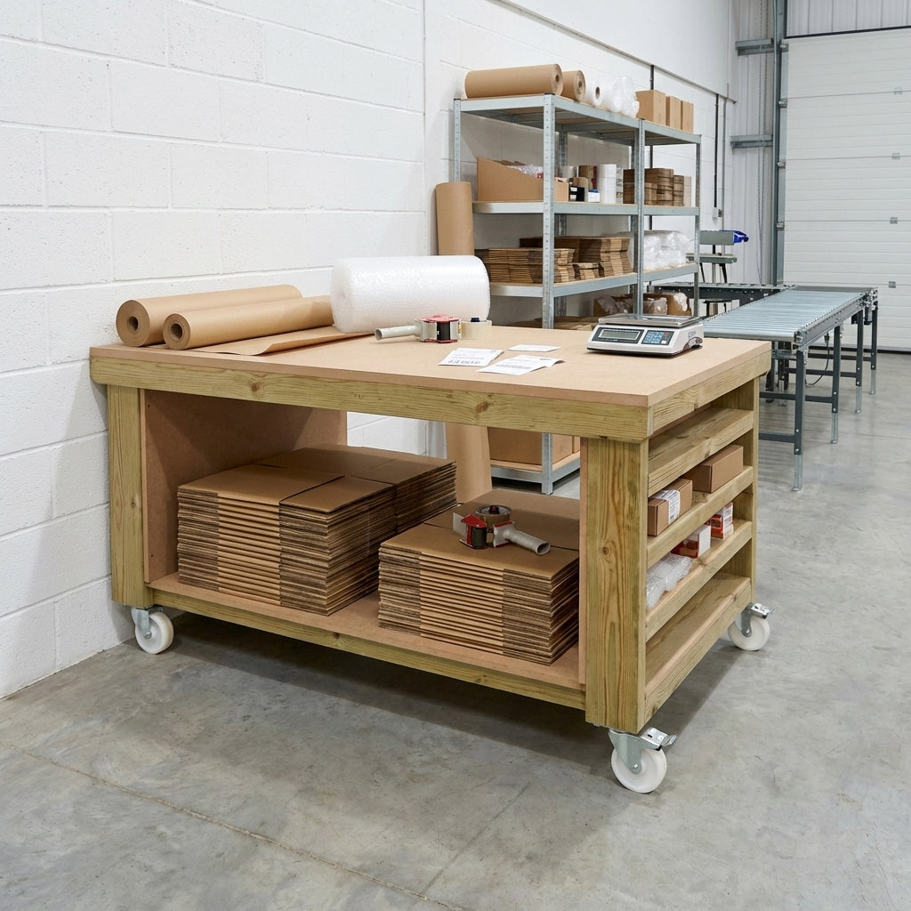 Wooden Workbench MDF Top with Extra shelving Depth-4ft