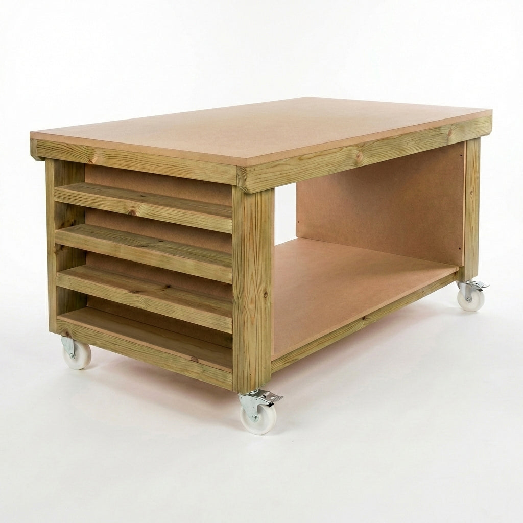 Wooden Workbench MDF Top with Extra shelving Depth-4ft
