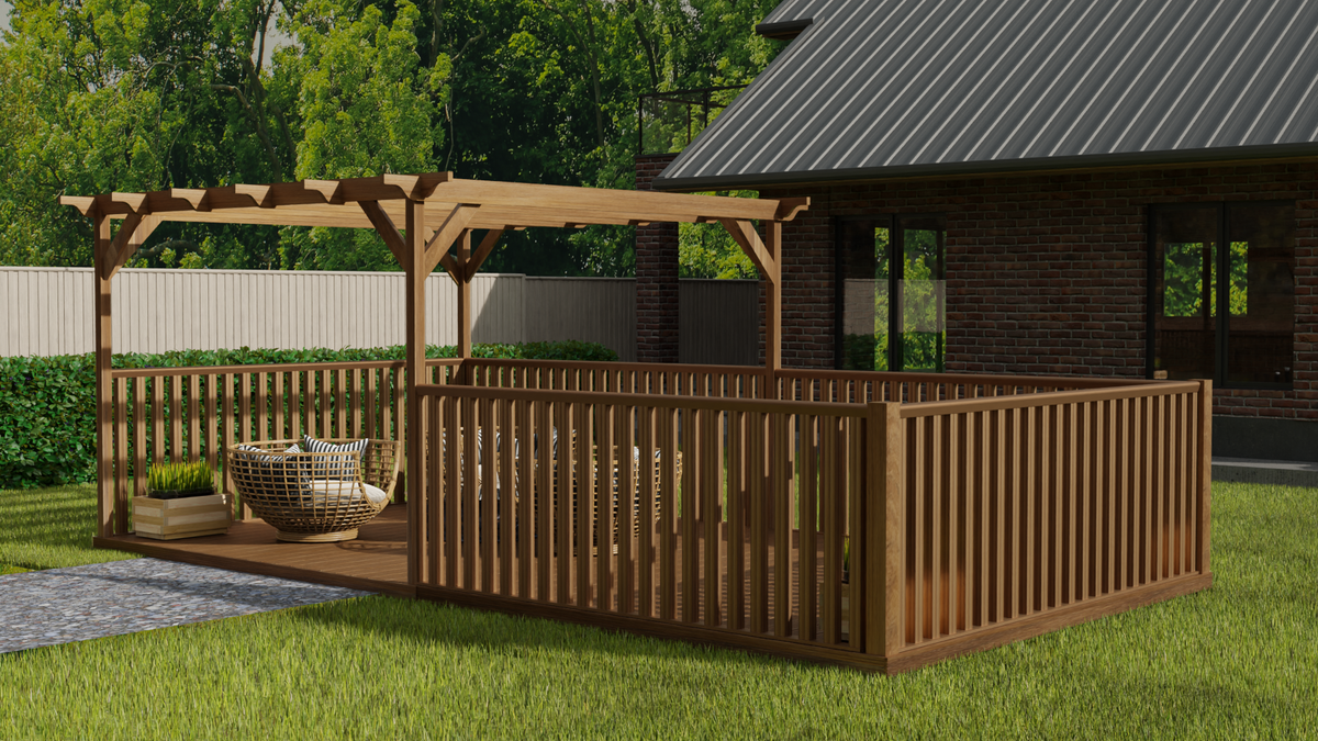 Rectangular Pergola and Decking Kit With Balustrades V.12
