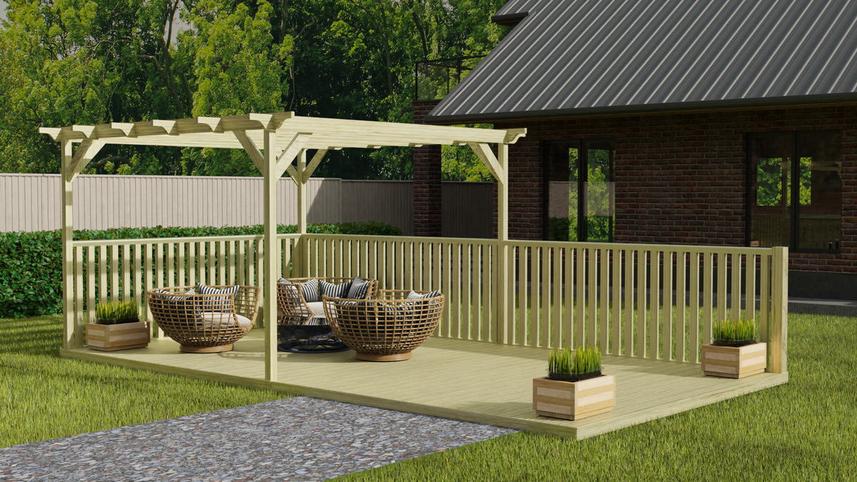 Rectangular Pergola And Decking Kit With Balustrade V.8