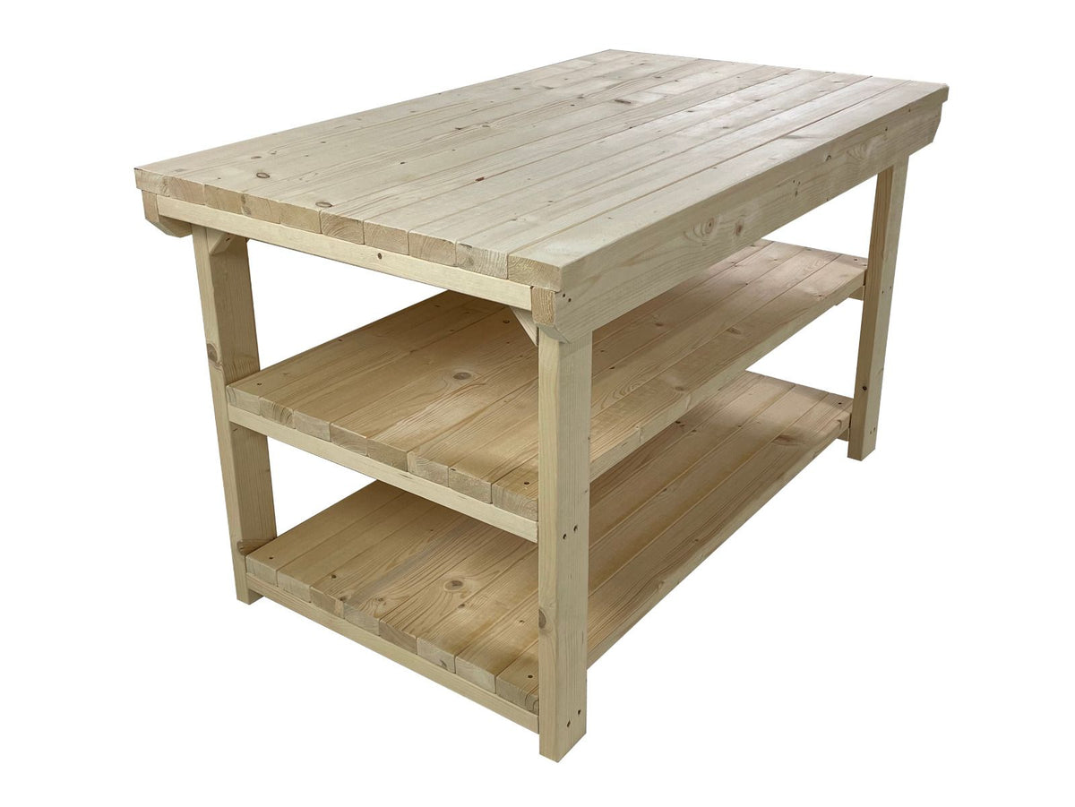 Rotem Wooden Kiln-Dry Workbench Depth-3ft With Double Shelf