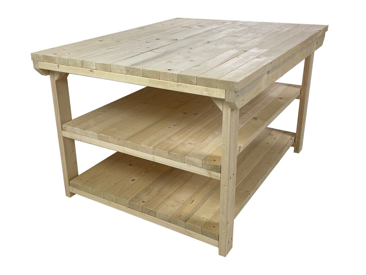 Rotem Wooden Kiln-Dry Workbench Depth-4ft With Double Shelf