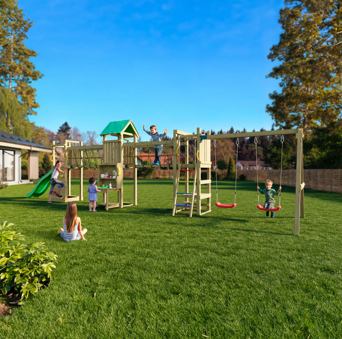 Longo Maxi Premium Wooden Play Tower | Outdoor Kids Climbing Frame