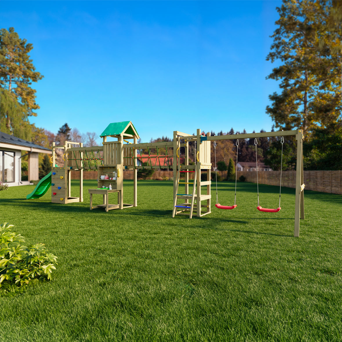 Longo Maxi Premium Wooden Play Tower | Outdoor Kids Climbing Frame