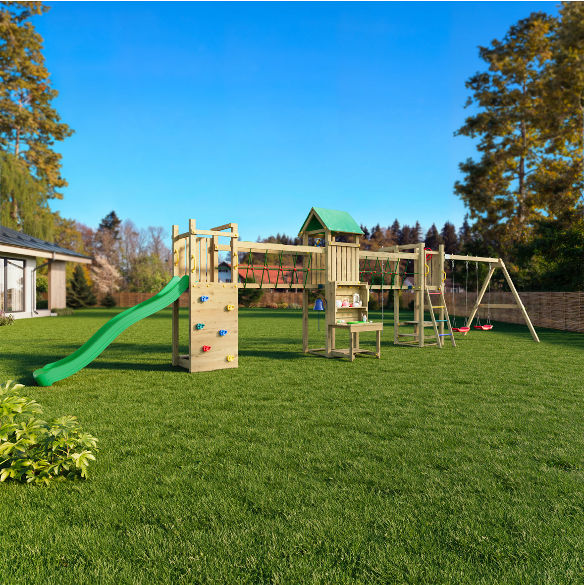 Longo Maxi Premium Wooden Play Tower | Outdoor Kids Climbing Frame