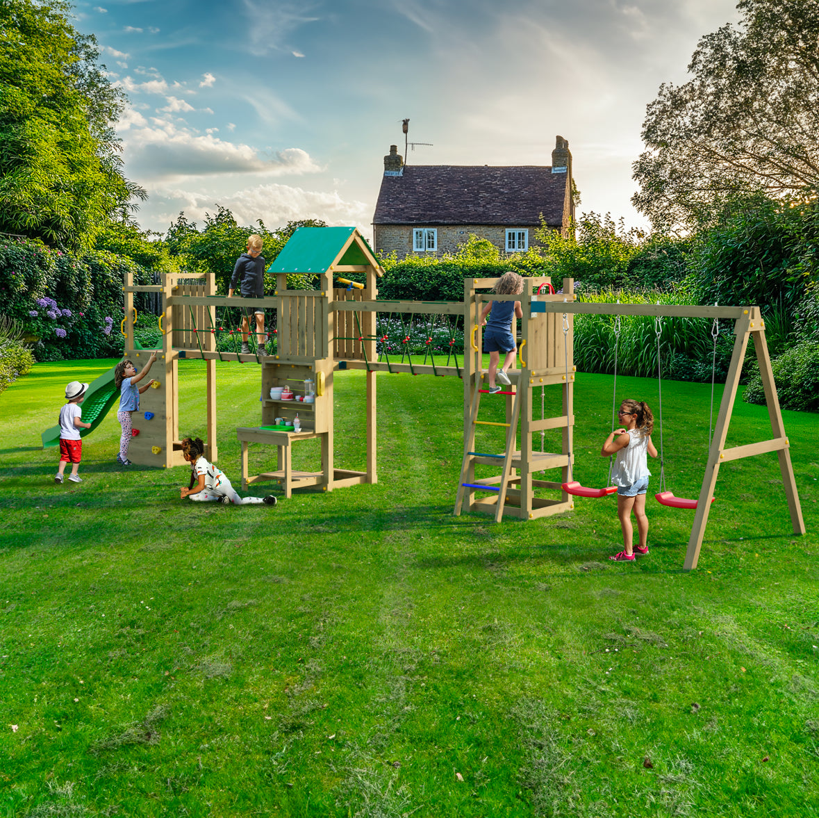 Longo Maxi Premium Wooden Play Tower | Outdoor Kids Climbing Frame