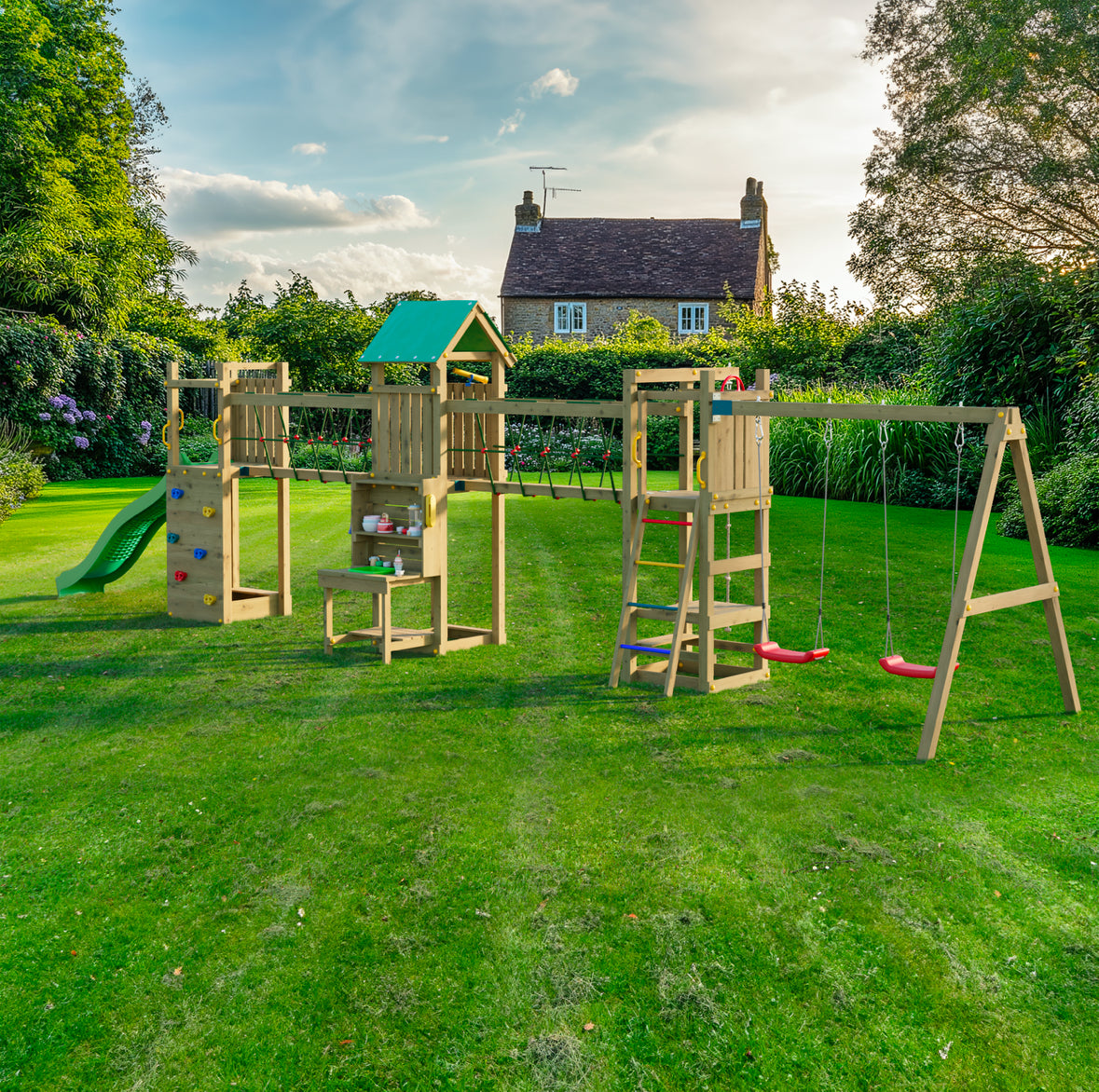 Longo Maxi Premium Wooden Play Tower | Outdoor Kids Climbing Frame