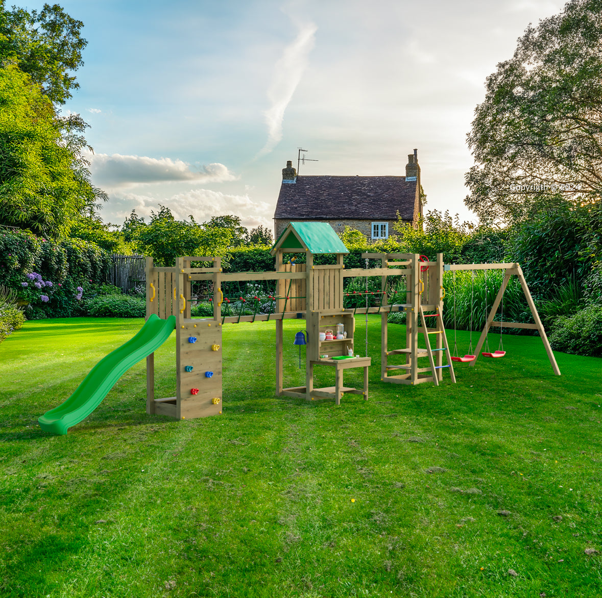 Longo Maxi Premium Wooden Play Tower | Outdoor Kids Climbing Frame