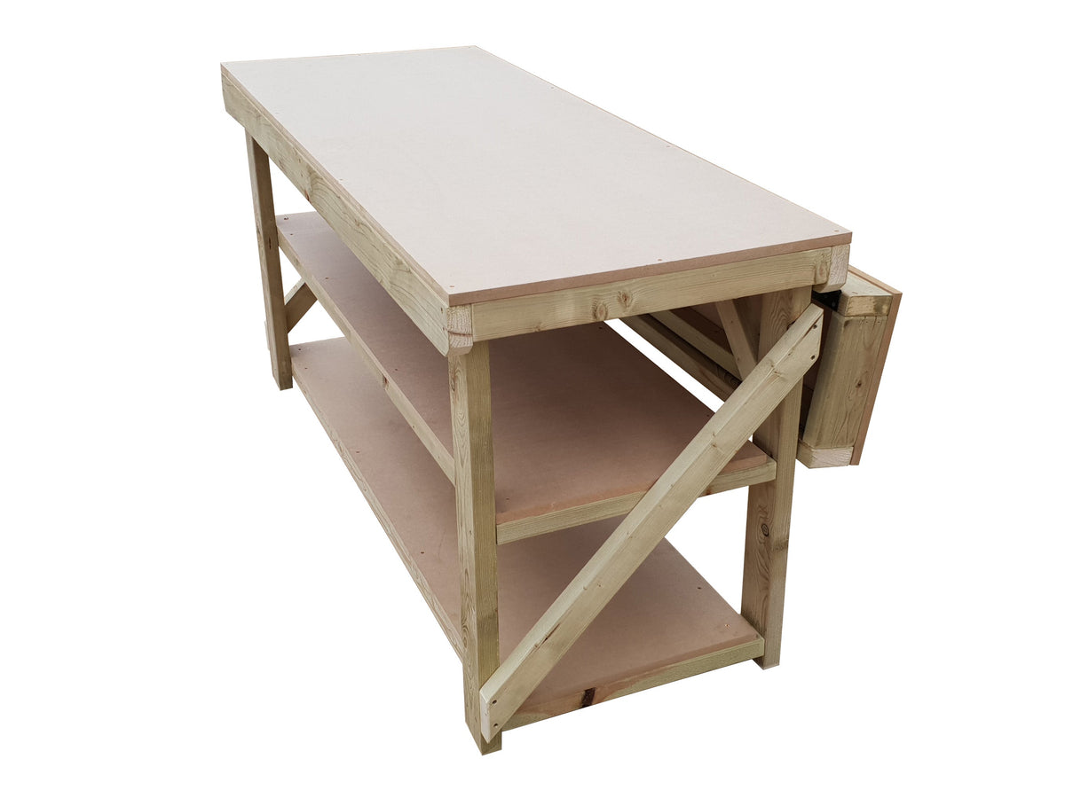 Wooden MDF Top Workbench With Extendable Working Surface and Double Shelf