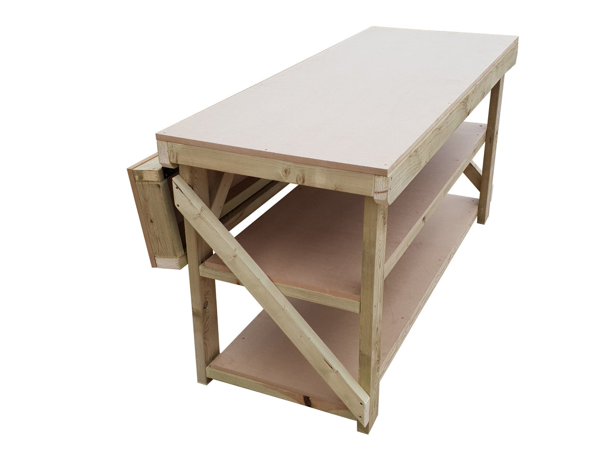 Wooden MDF Top Workbench With Extendable Working Surface and Double Shelf