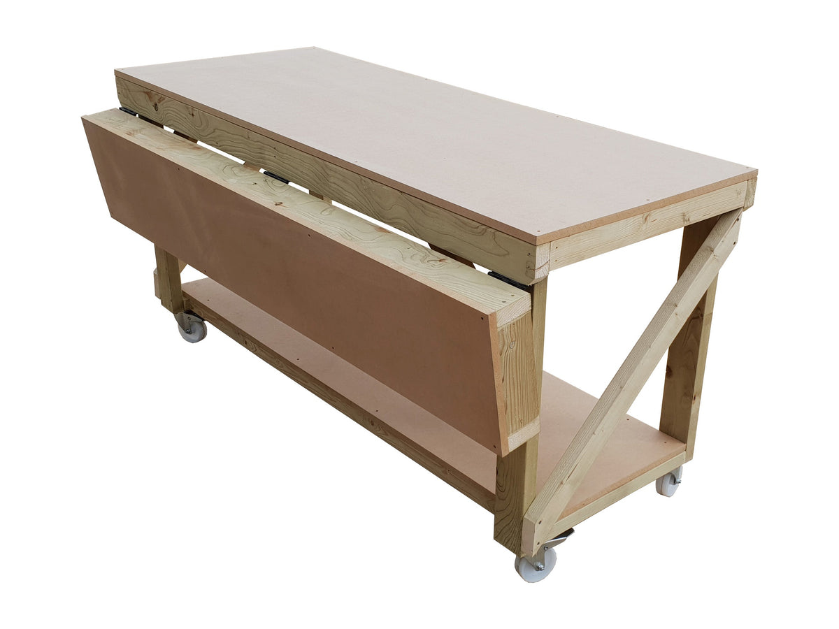 Wooden MDF Top Workbench With Extendable Working Surface and Wheels