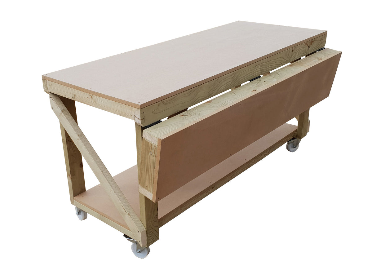 Wooden MDF Top Workbench With Extendable Working Surface and Wheels