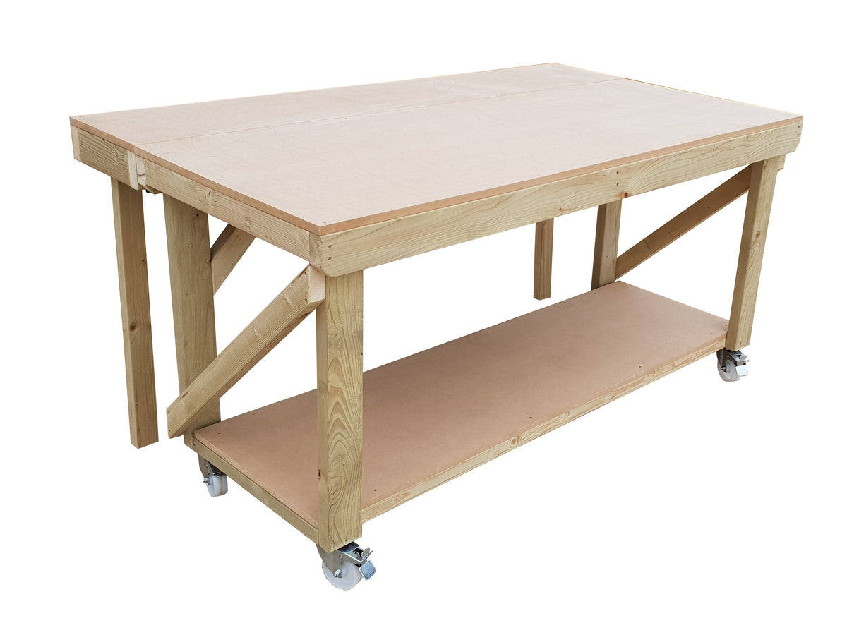 Wooden MDF Top Workbench With Extendable Working Surface and Wheels