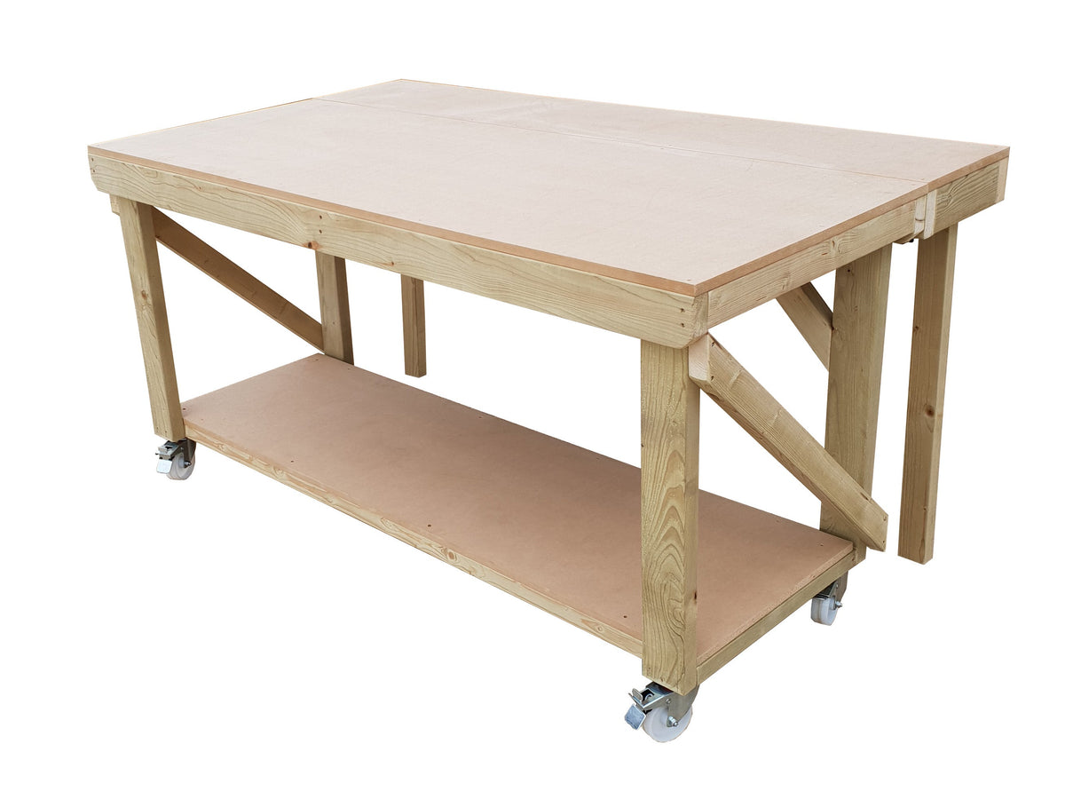 Wooden MDF Top Workbench With Extendable Working Surface and Wheels