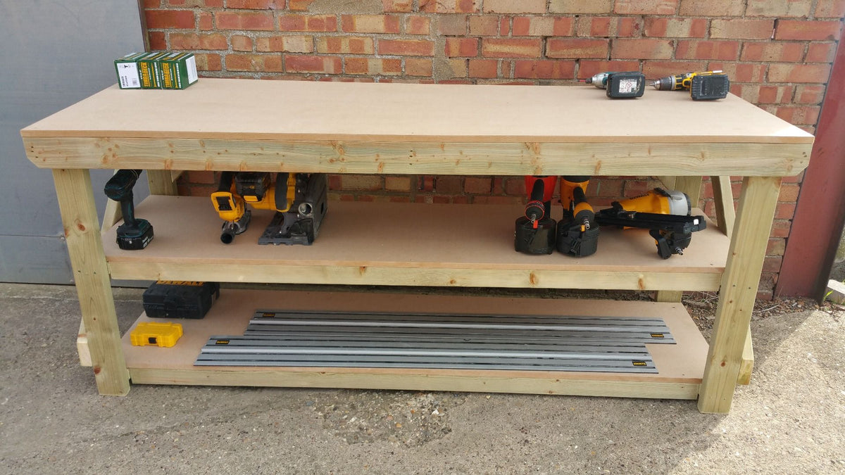 Wooden MDF top Workbench with double shelf