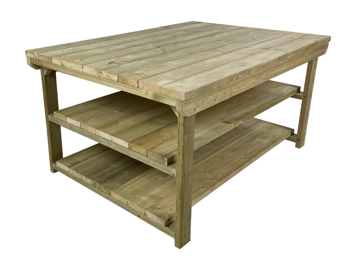 Wooden Super Heavy Duty Indoor/Outdoor Workbench 4ft-Depth Double Shelf