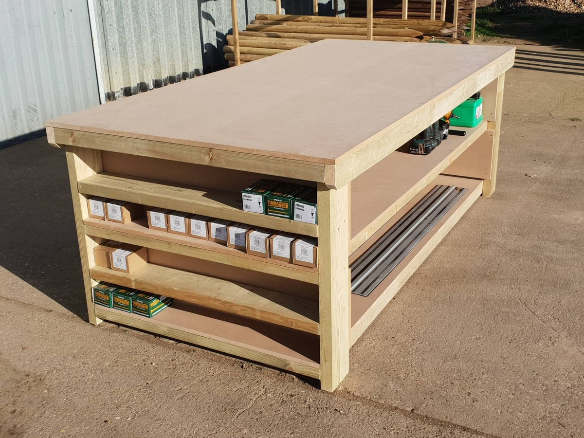 Wooden Workbench MDF Top with Extra shelving Depth-3ft With Double Shelf
