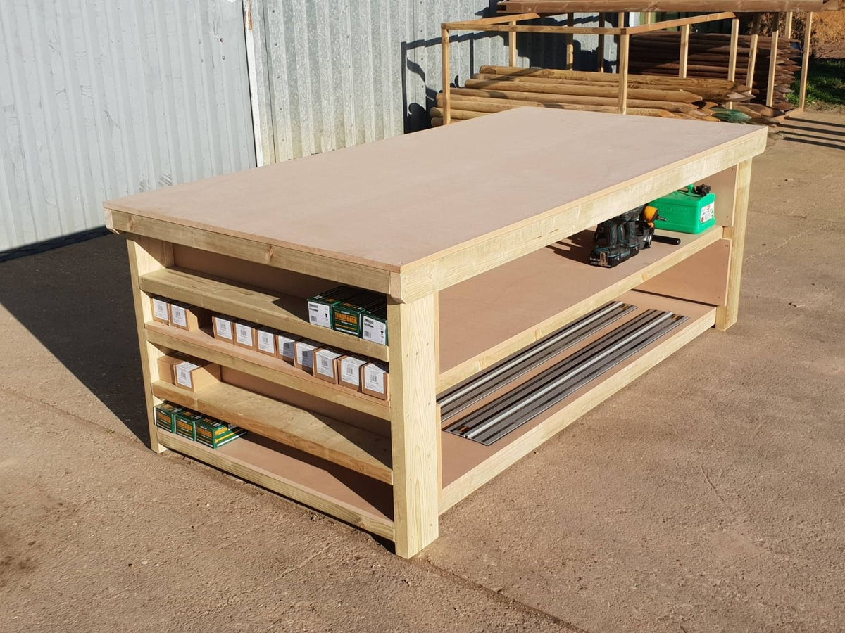 Wooden Workbench MDF Top with Extra shelving Depth-4ft With Double Shelf