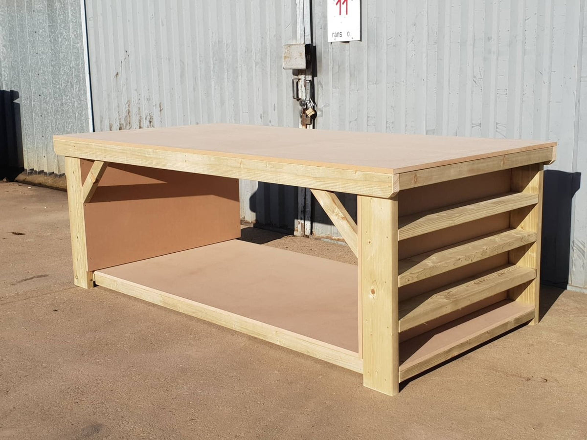 Wooden Workbench MDF Top with Extra shelving Depth-4ft