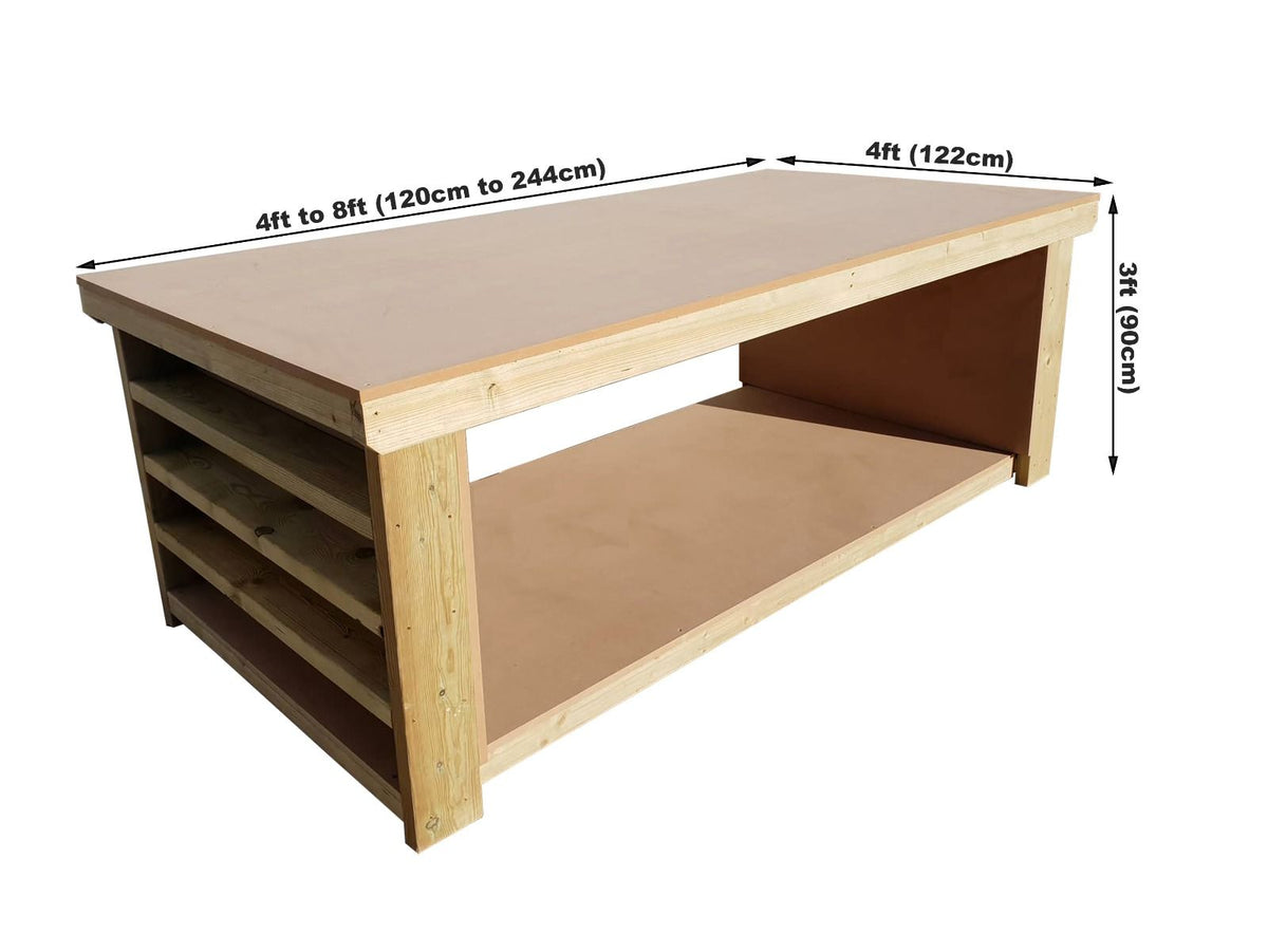 Wooden Workbench MDF Top with Extra shelving Depth-4ft
