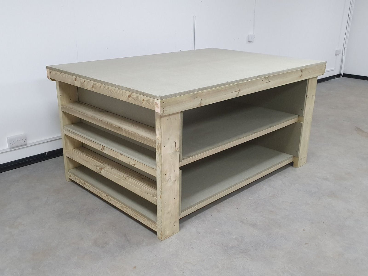 Wooden UniMDF Moisture Resistant Workbench with Extra Shelving Depth-4ft