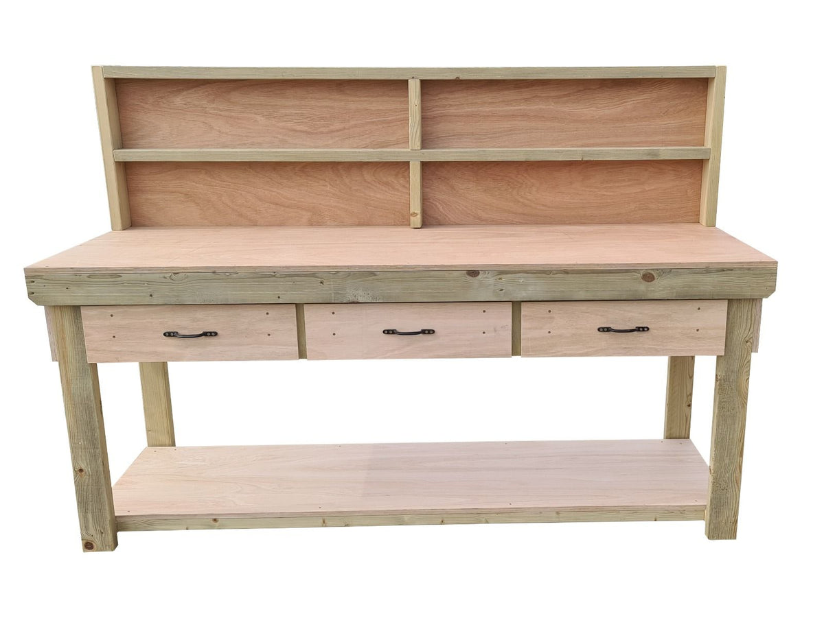 Wooden Eucalyptus hardwood workbench, tool cabinet with drawer (V.1) with back