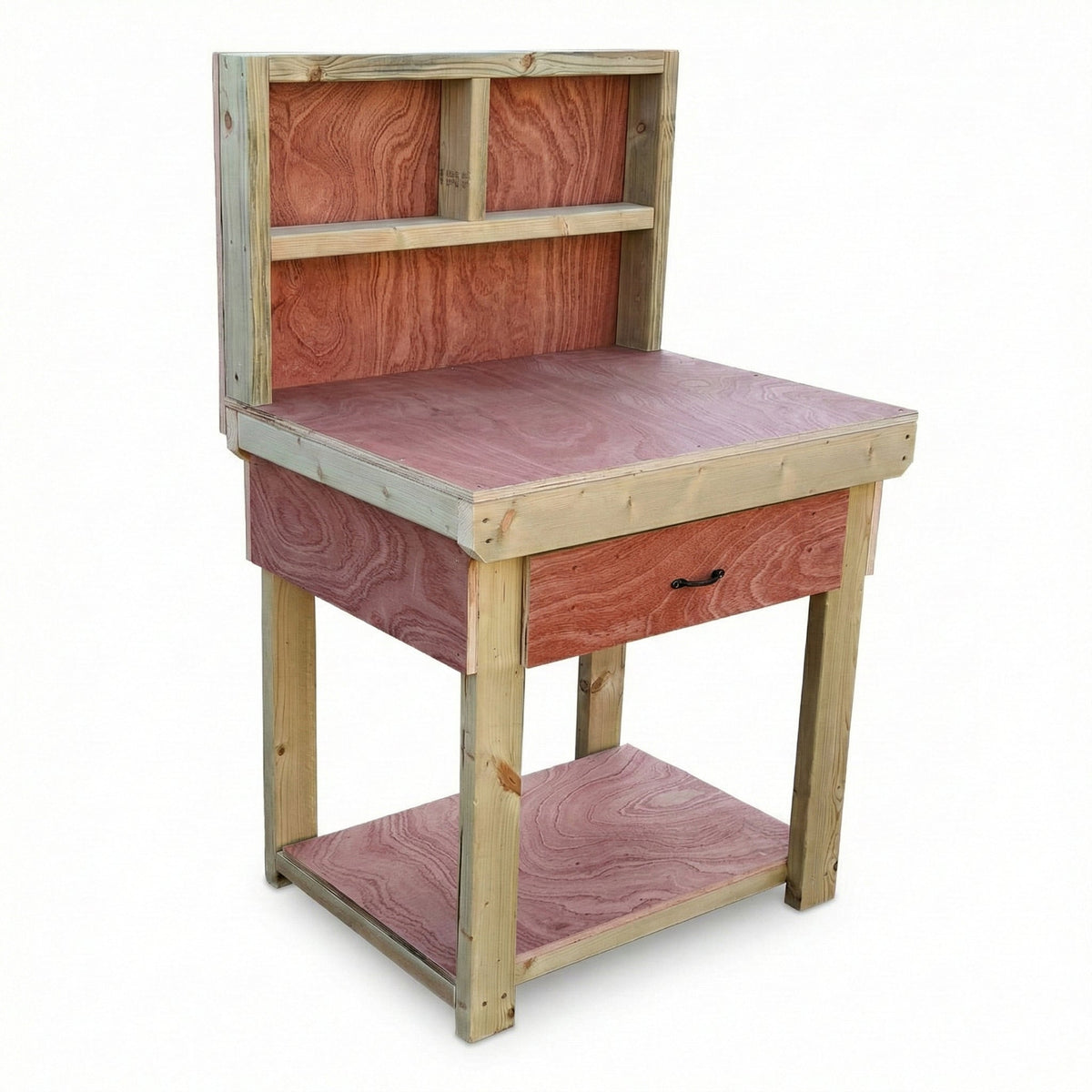 Wooden Eucalyptus hardwood workbench, tool cabinet with drawer (V.1) with back