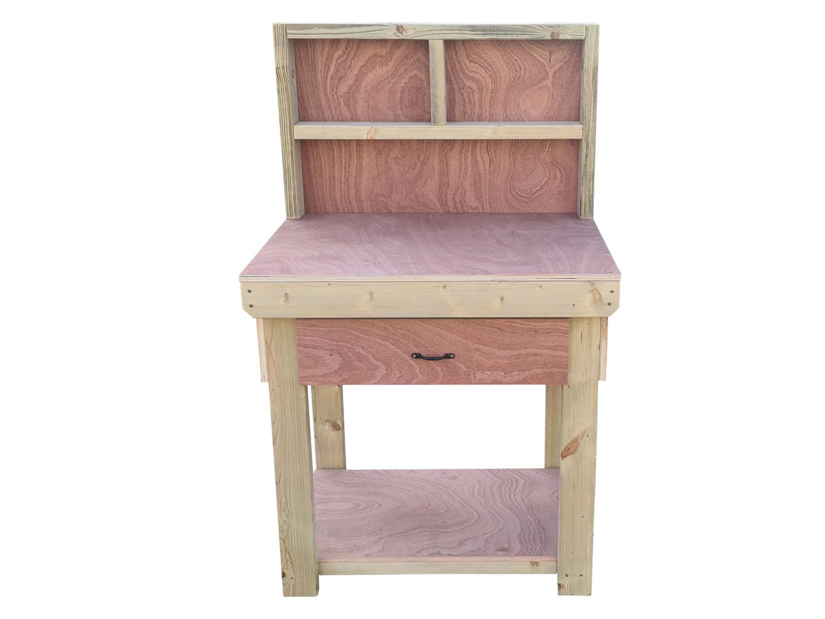 Wooden Eucalyptus hardwood workbench, tool cabinet with drawer (V.1) with back