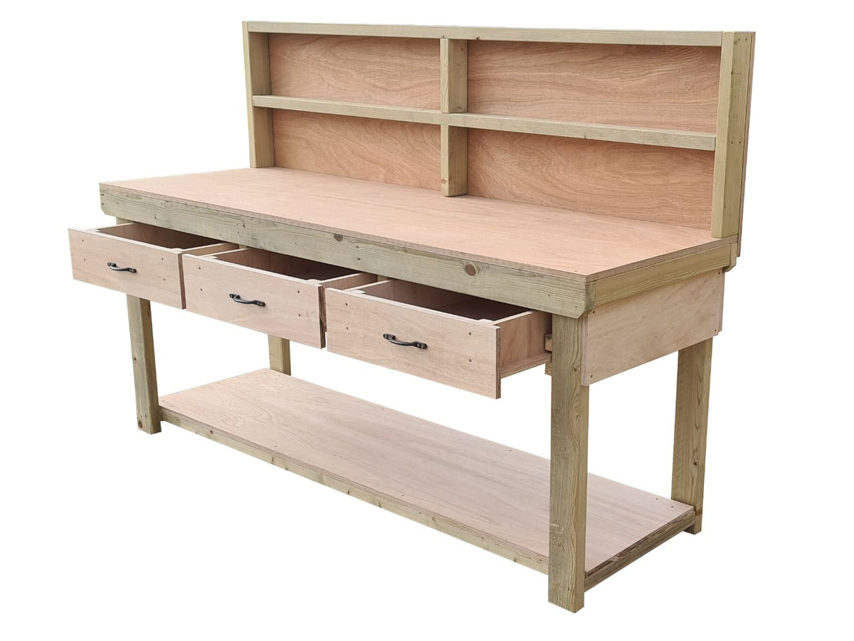 Wooden Eucalyptus hardwood workbench, tool cabinet with drawer (V.1) with back