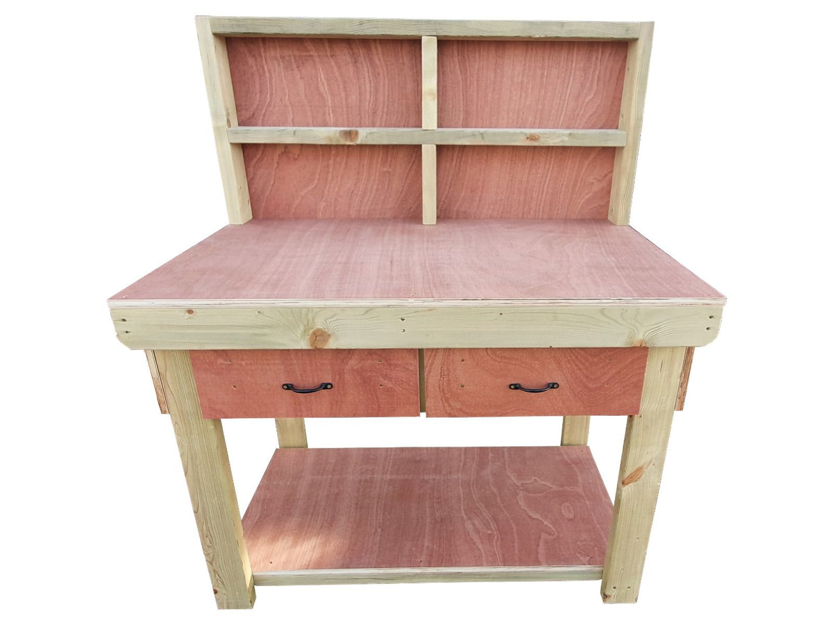 Wooden Eucalyptus hardwood workbench, tool cabinet with drawer (V.1) with back