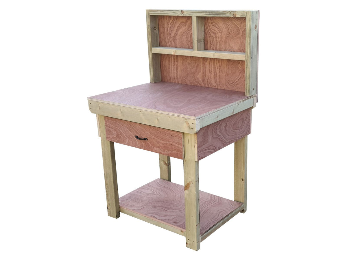Wooden Eucalyptus hardwood workbench, tool cabinet with drawer (V.1) with back