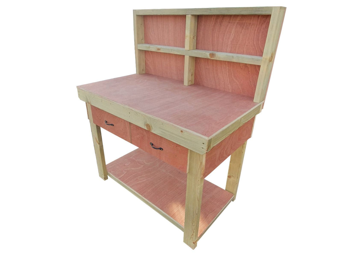 Wooden Eucalyptus hardwood workbench, tool cabinet with drawer (V.1) with back