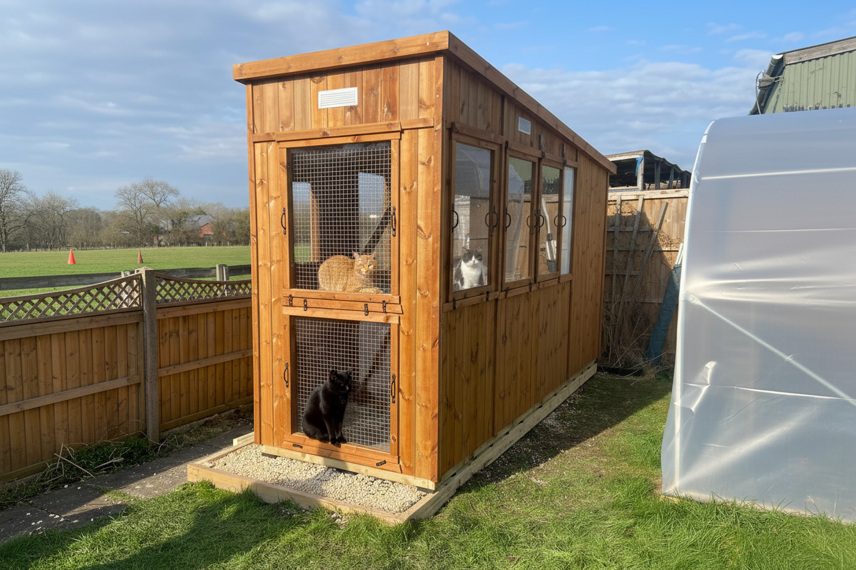 13ft x 4ft Cattery (Commercial Spec) – Raft Base, Insulated Housing & Run