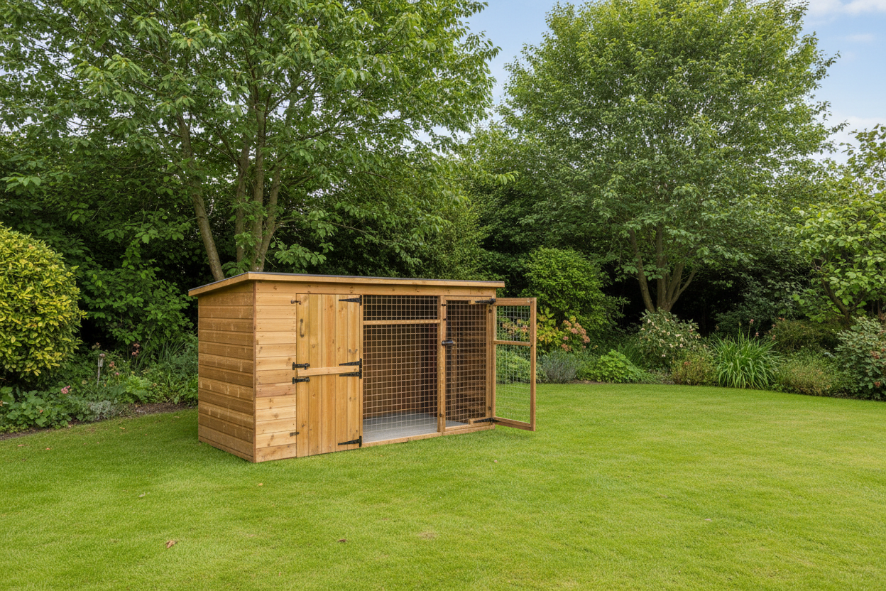 Dog Kennel with Garden Background