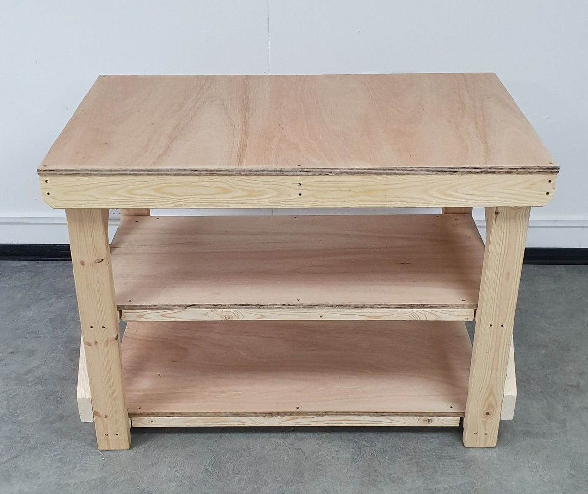 Wooden Workbench 18mm Eucalyptus Hardwood Top With Double Shelf