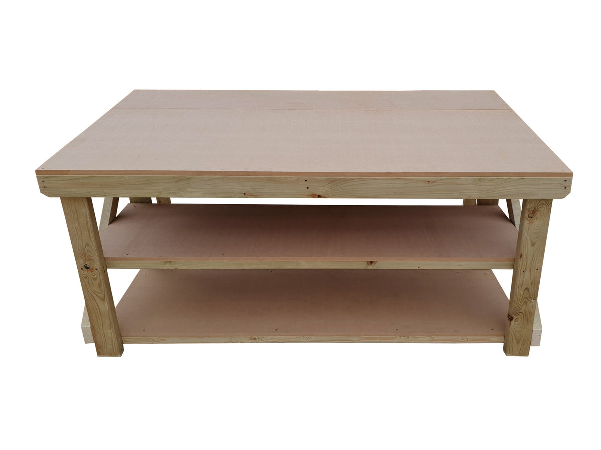 Wooden MDF Top Workbench With Extendable Working Surface and Double Shelf
