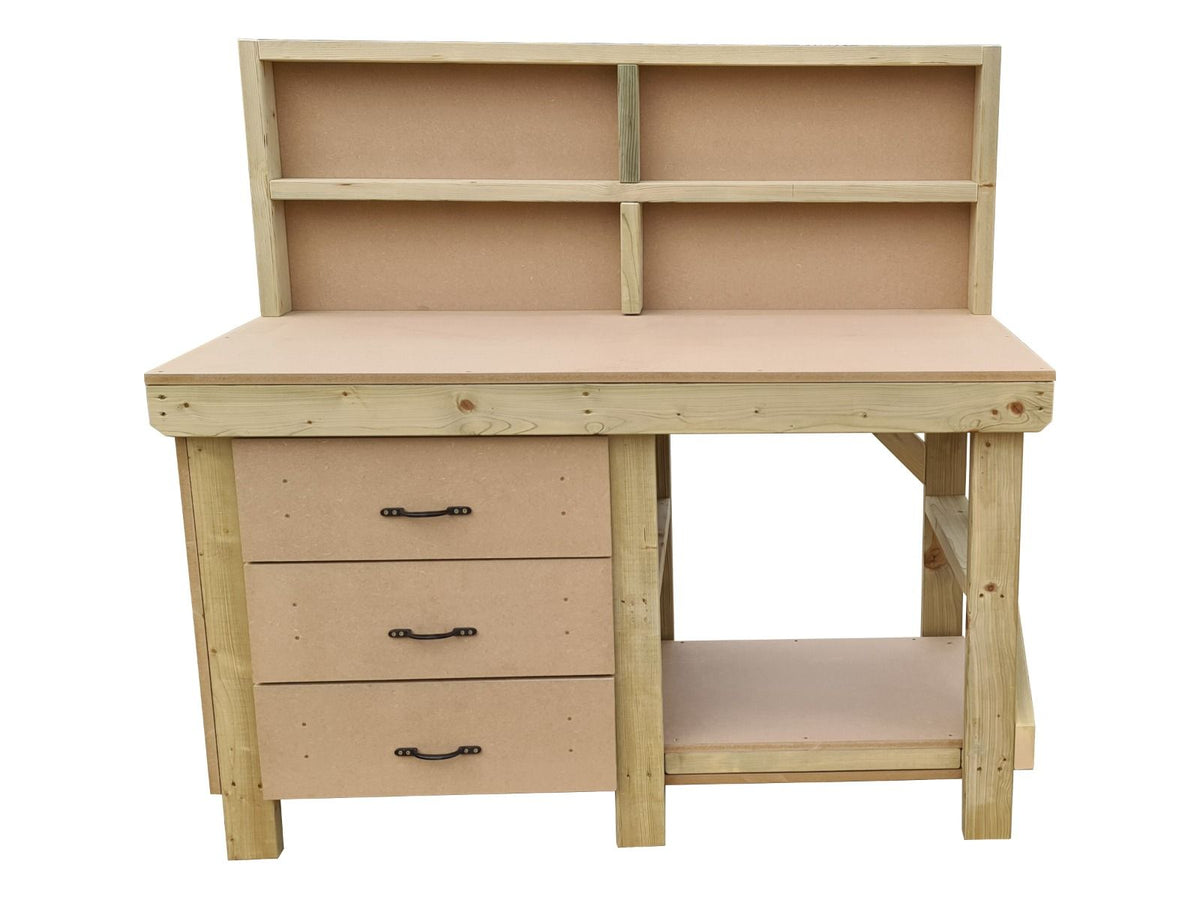 Wooden MDF top tool cabinet workbench with storage shelf (V.7) with back panel