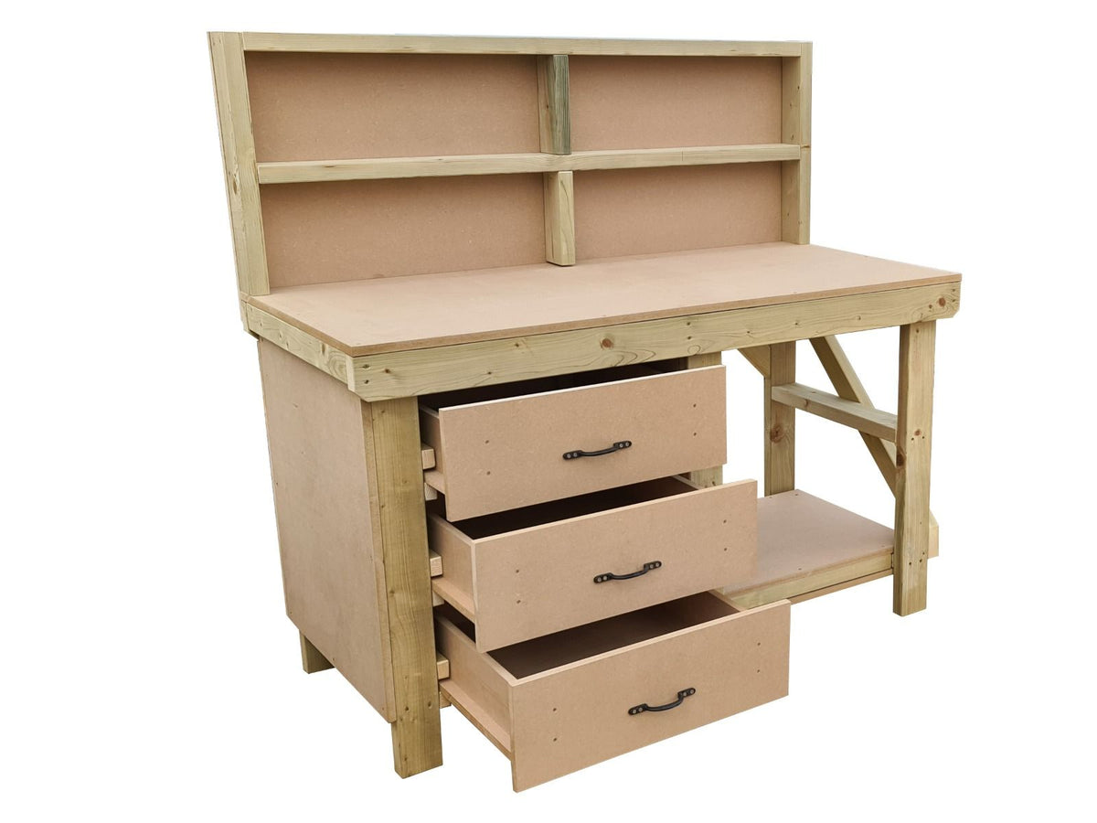 Wooden MDF top tool cabinet workbench with storage shelf (V.7) with back panel