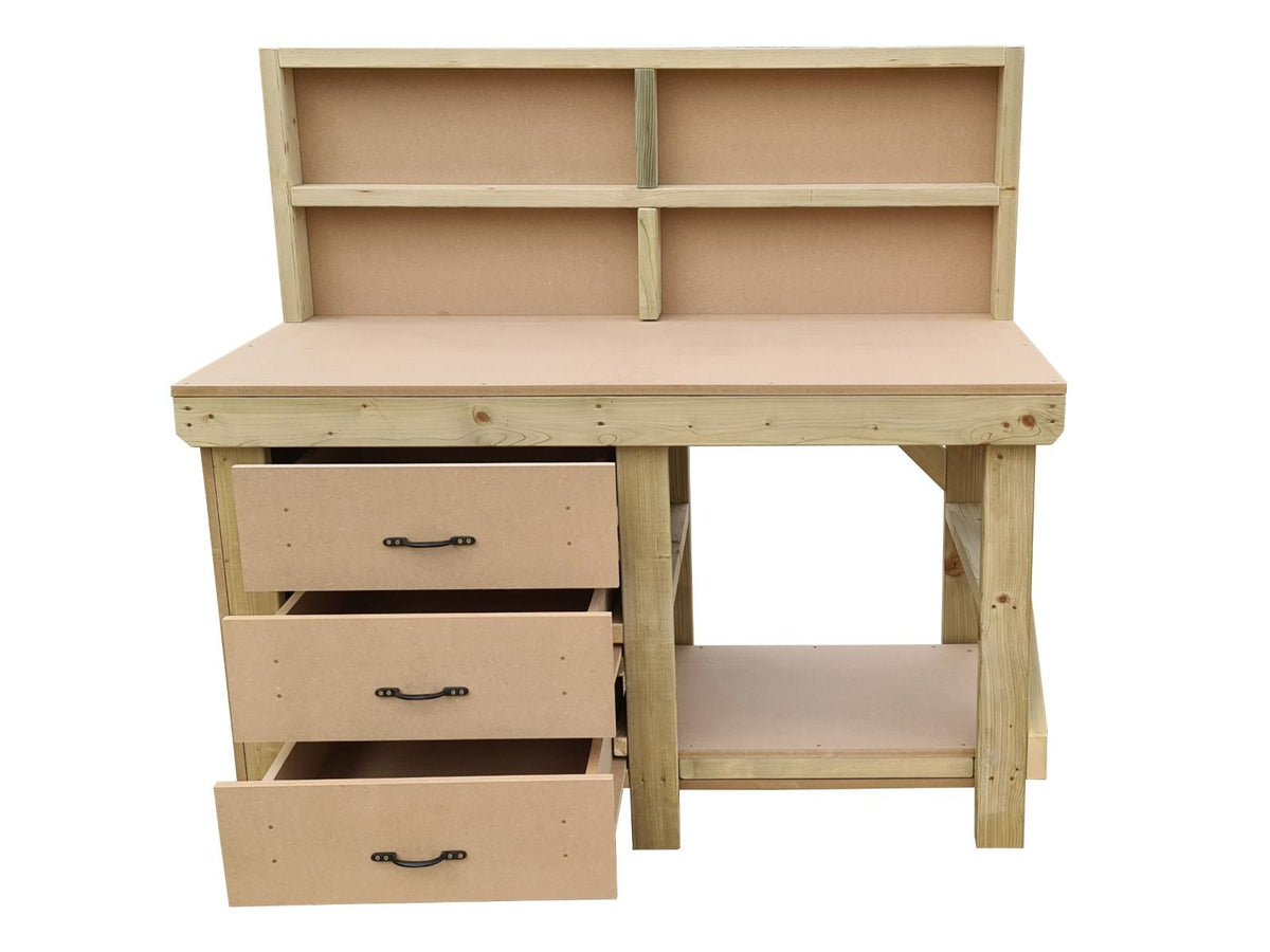 Wooden MDF top tool cabinet workbench with storage shelf (V.7) with back panel