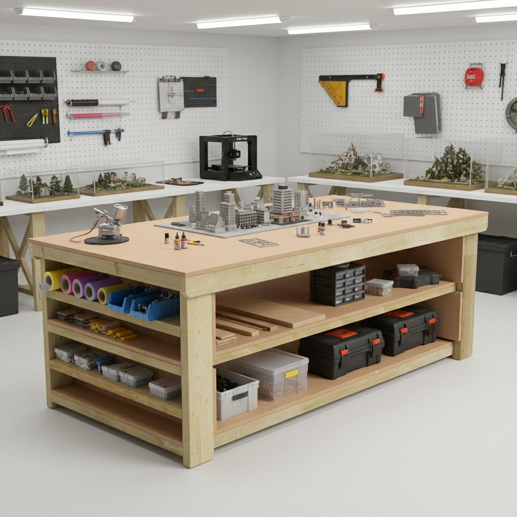 Wooden Workbench MDF Top with Extra shelving Depth-3ft With Double Shelf