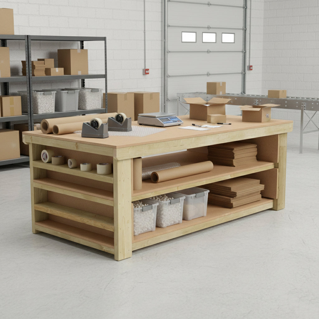 Wooden Workbench MDF Top with Extra shelving Depth-3ft With Double Shelf