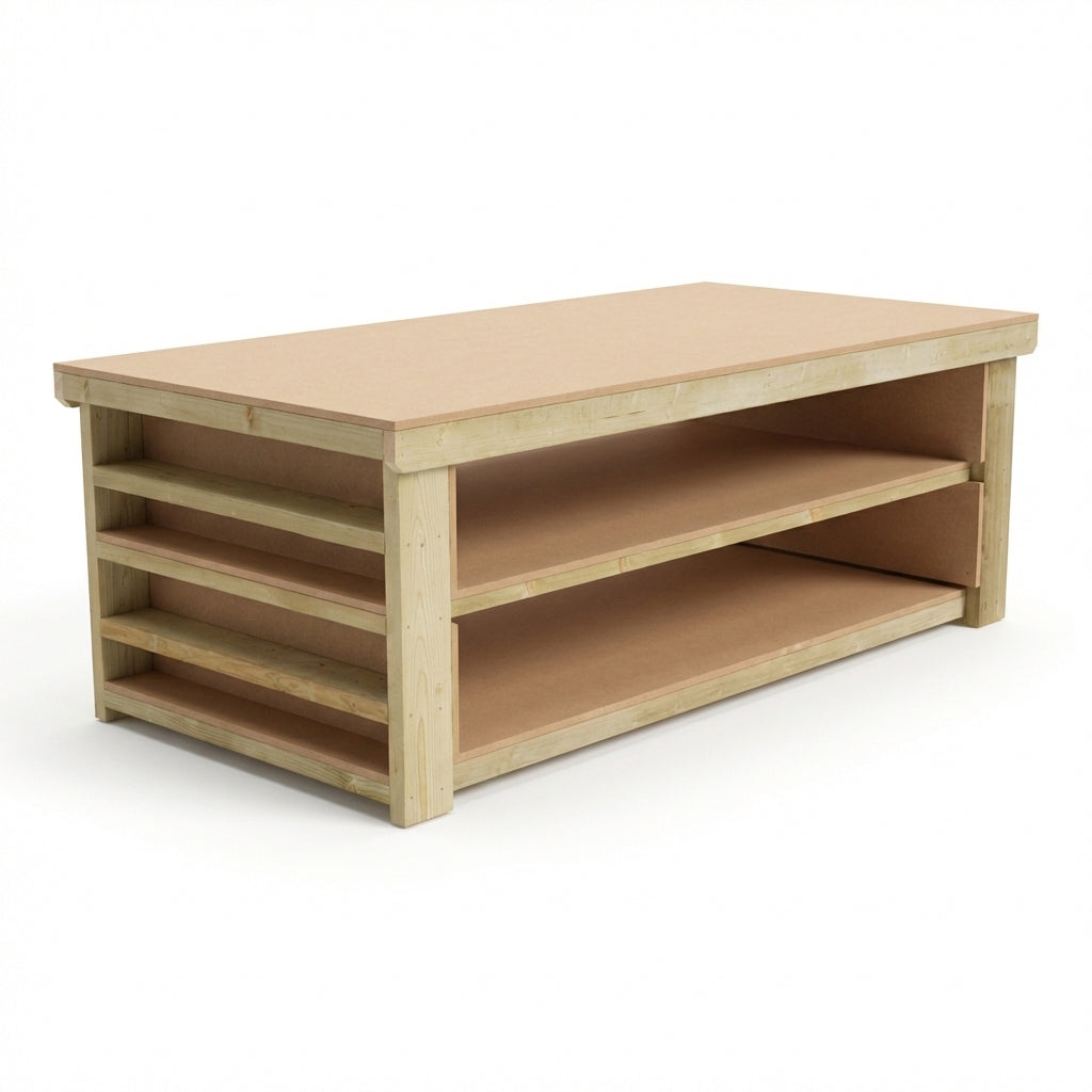 Wooden Workbench MDF Top with Extra shelving Depth-3ft With Double Shelf
