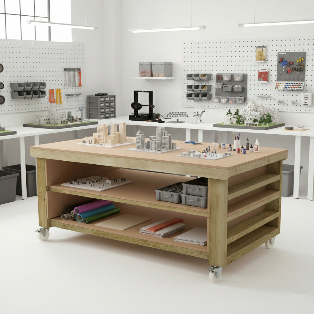 Wooden Workbench MDF Top with Extra shelving Depth-3ft With Double Shelf
