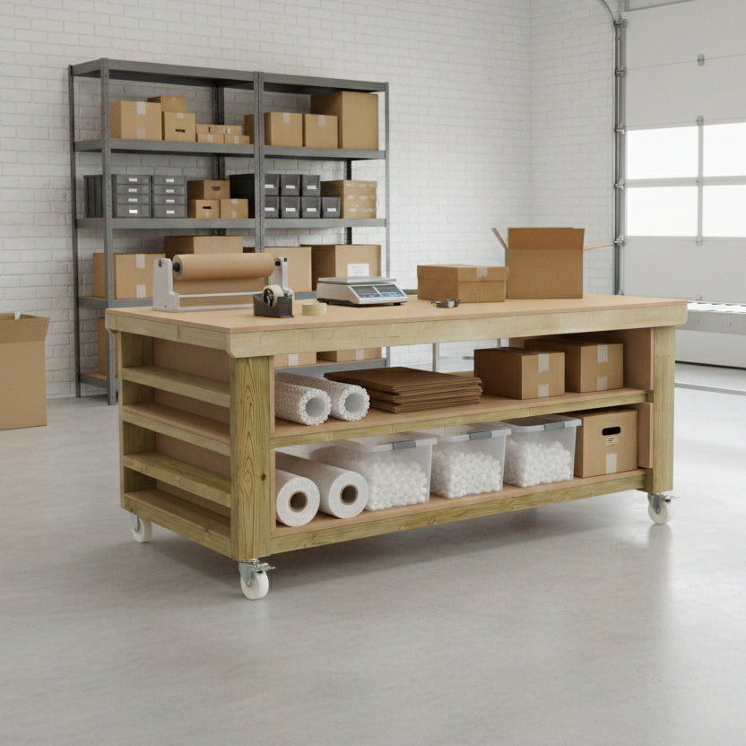 Wooden Workbench MDF Top with Extra shelving Depth-3ft With Double Shelf