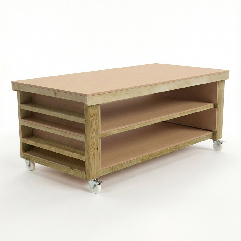 Wooden Workbench MDF Top with Extra shelving Depth-3ft With Double Shelf
