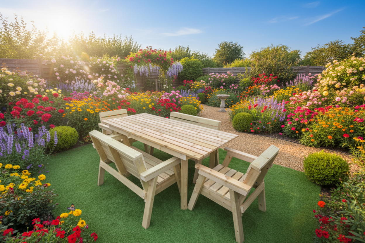 180cm/ 6ft Wooden Garden Table Set with Chairs