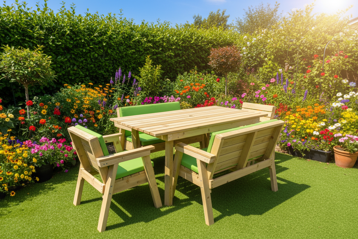 180cm/ 6ft Wooden Garden Table Set with Chairs
