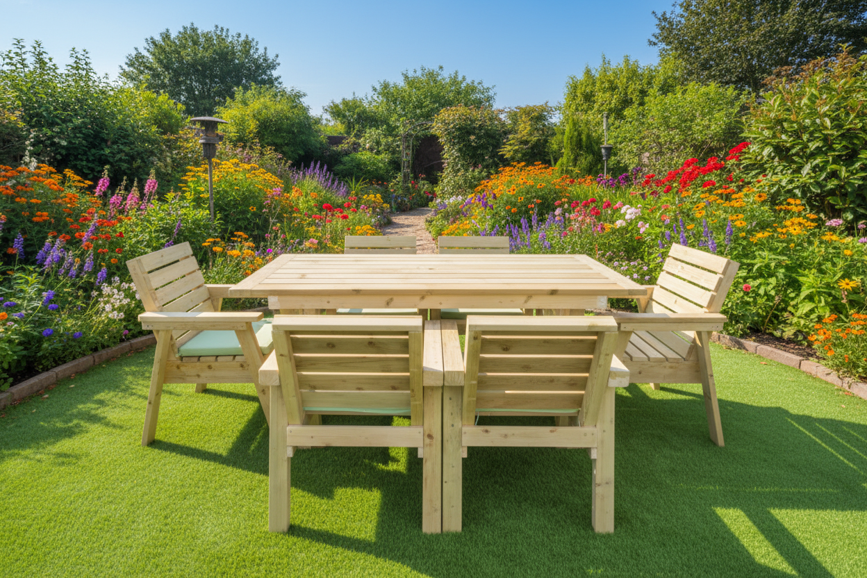 180cm/ 6ft Wooden Garden Table Set with Chairs