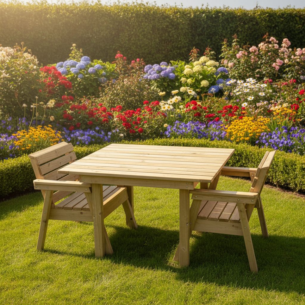 120cm/4ft Wooden Garden Table Set with Chairs