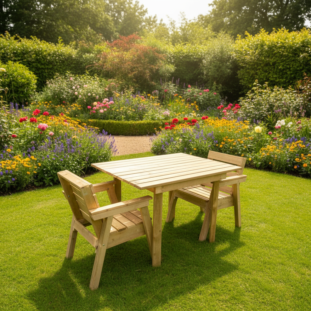 120cm/4ft Wooden Garden Table Set with Chairs